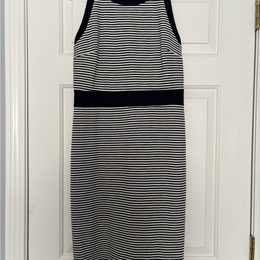 Ann Taylor Women’s Navy Blue and White Striped Sleeveless Dress
